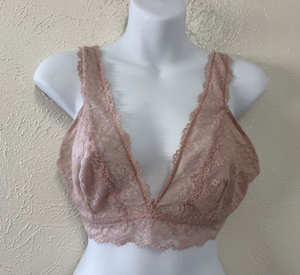 Women Aerie Lace Longline Bralette Pinkish adj Strappy Sz M unlined wireless